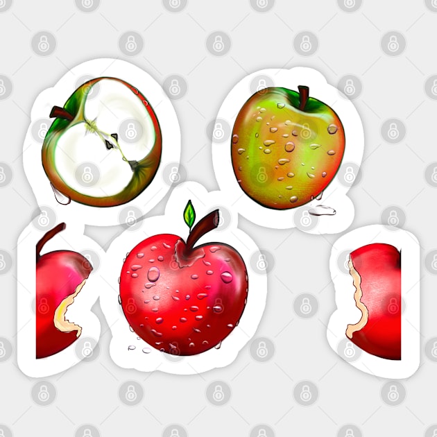 Wet red and green apples with water droplets Sticker by Artonmytee